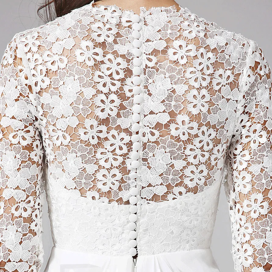 [Final Sale] US10 White Lace Long Sleeves V-neck Bridal Dress