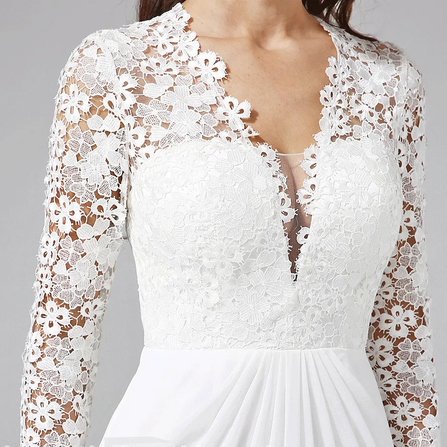 [Final Sale] US10 White Lace Long Sleeves V-neck Bridal Dress