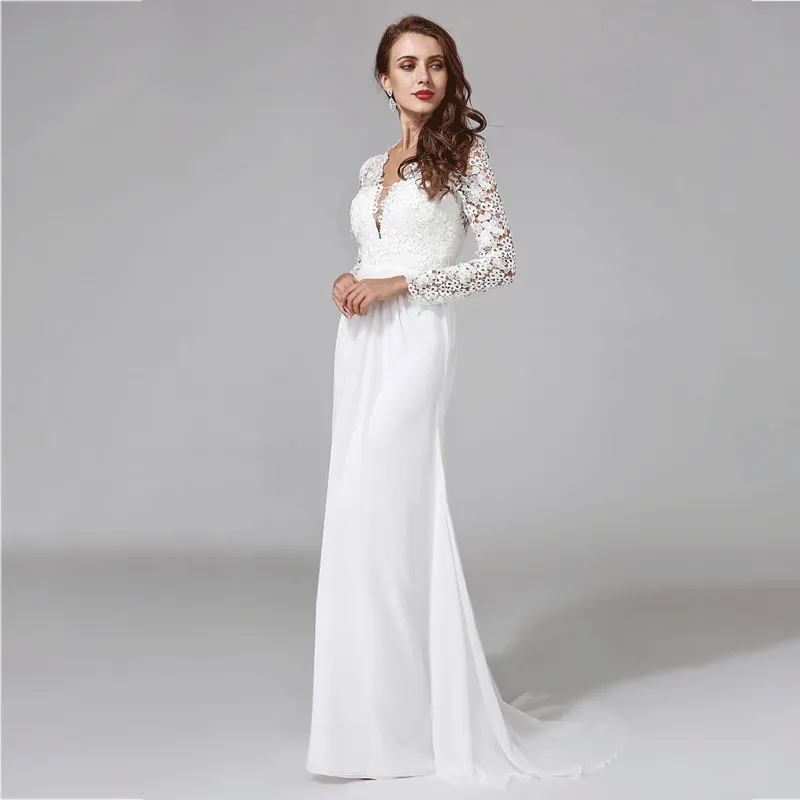 [Final Sale] US10 White Lace Long Sleeves V-neck Bridal Dress