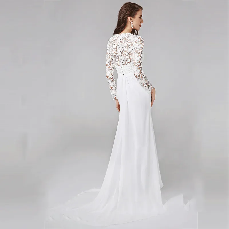 [Final Sale] US10 White Lace Long Sleeves V-neck Bridal Dress