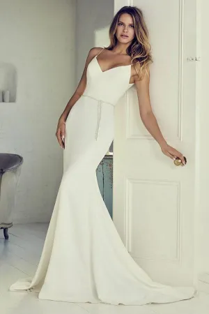 Fine Satin Mermaid Wedding Gown with Spaghetti Straps