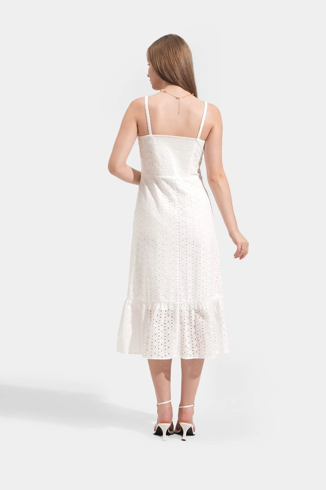 Fit and Flare Eyelet Midi Dress