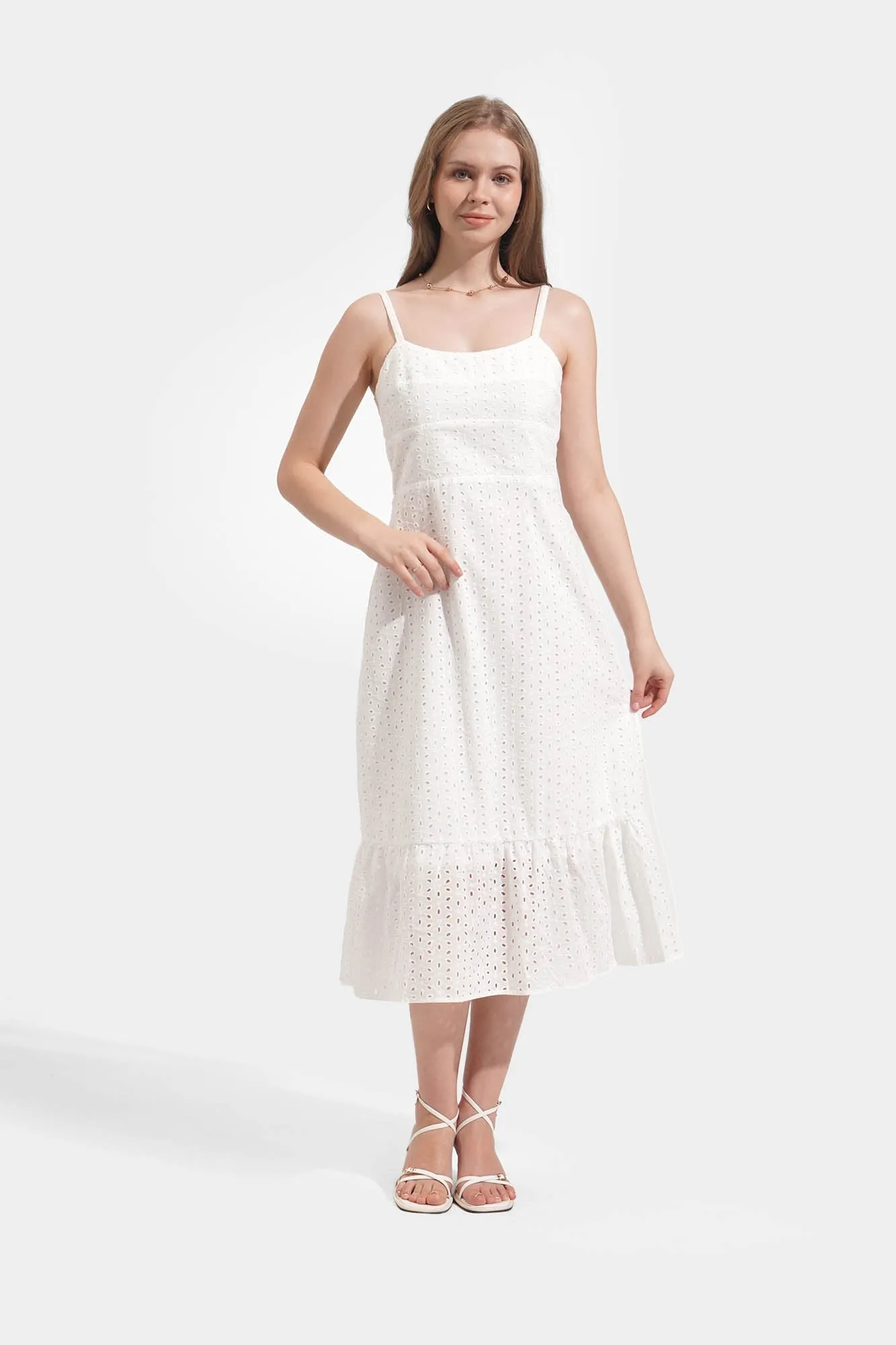 Fit and Flare Eyelet Midi Dress