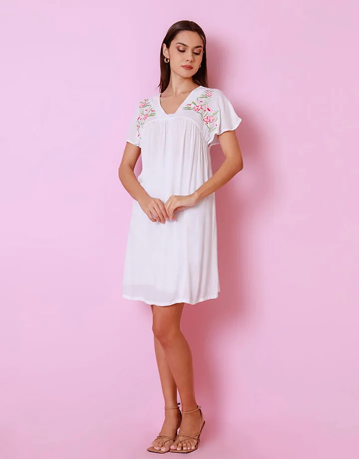 Flared Sleeves Embroidered Dress with Empire Waist
