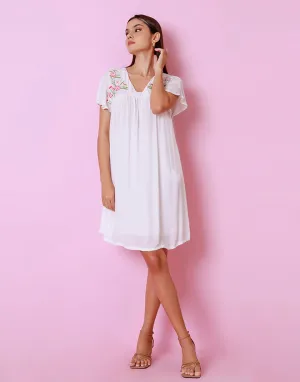 Flared Sleeves Embroidered Dress with Empire Waist
