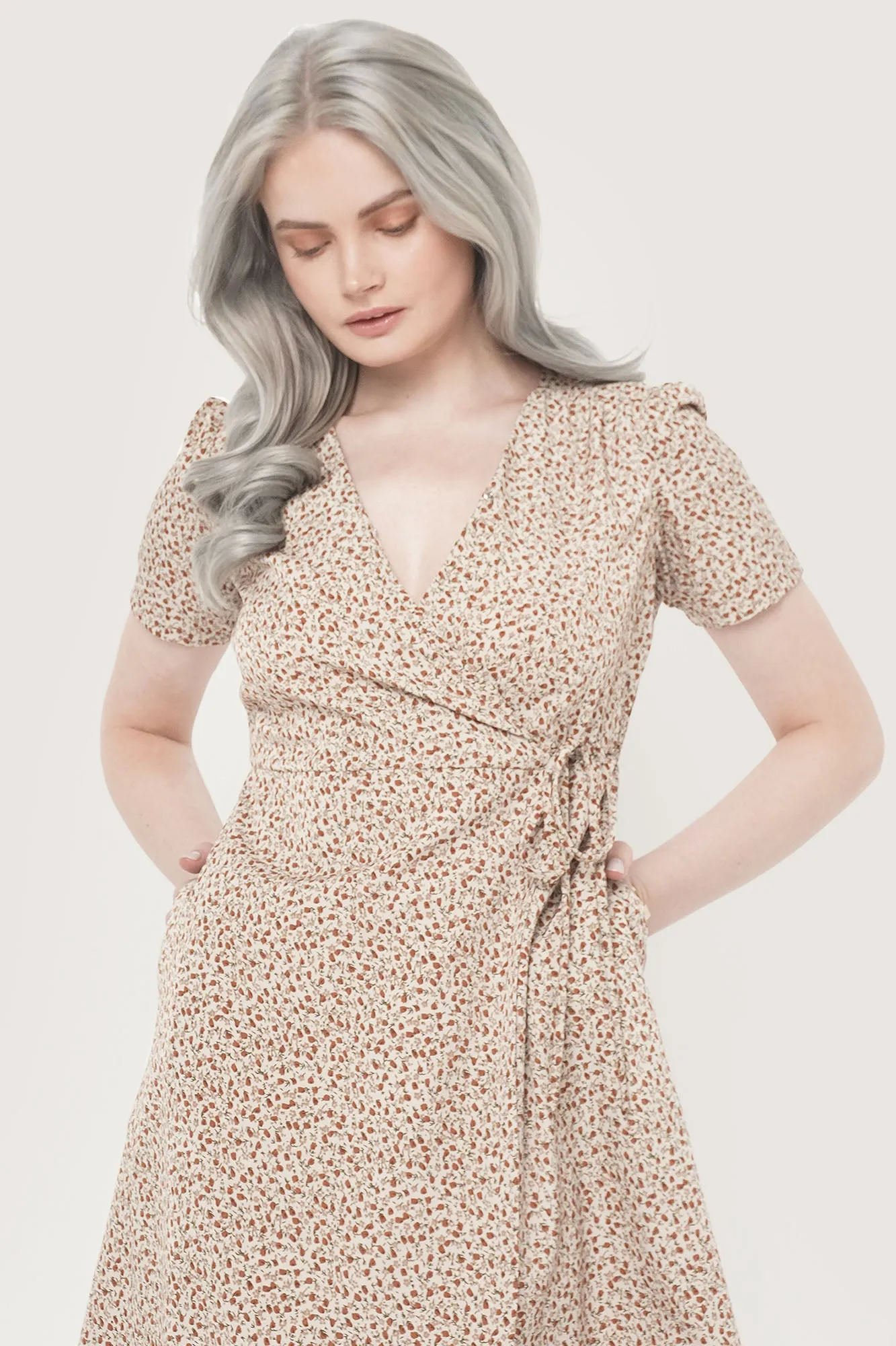 Floral All Over Print Fit And Flare Wrap Dress