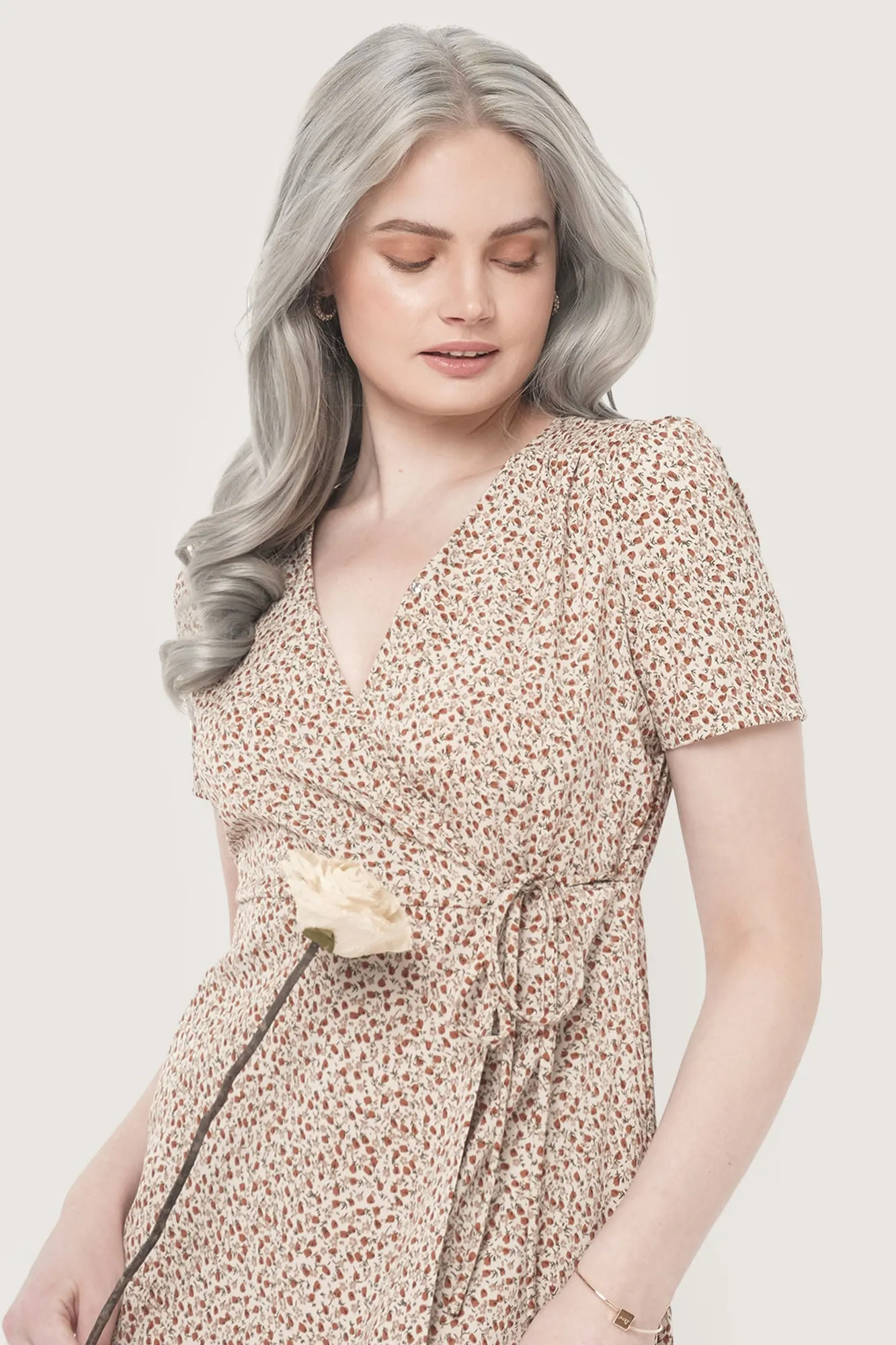 Floral All Over Print Fit And Flare Wrap Dress