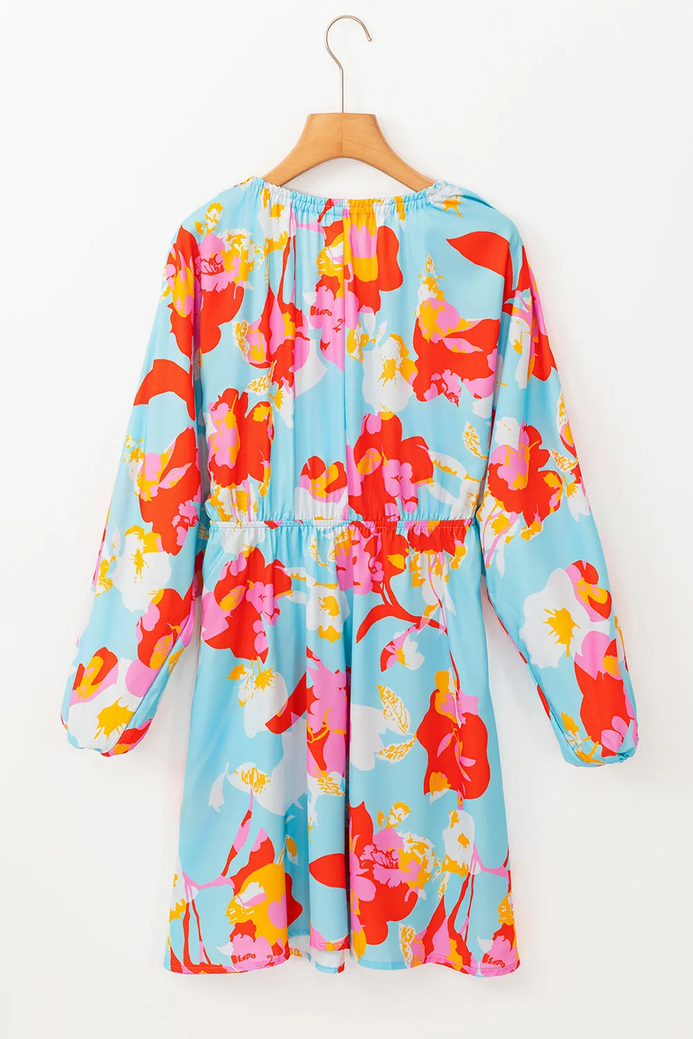 Floral Print Empire Waist Mini Dress with Puff Sleeves