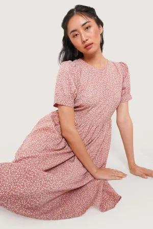 Floral Puff Sleeve Fit And Flare Dress