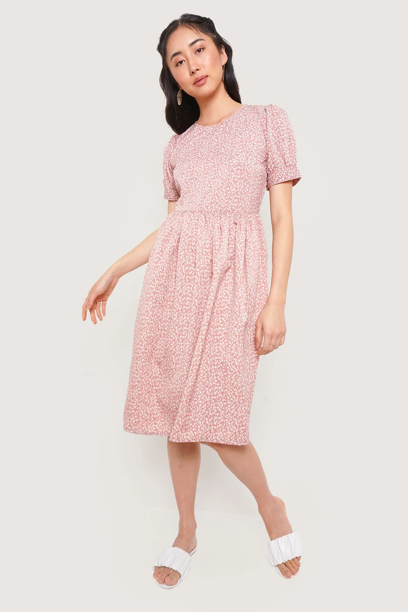 Floral Puff Sleeve Fit And Flare Dress