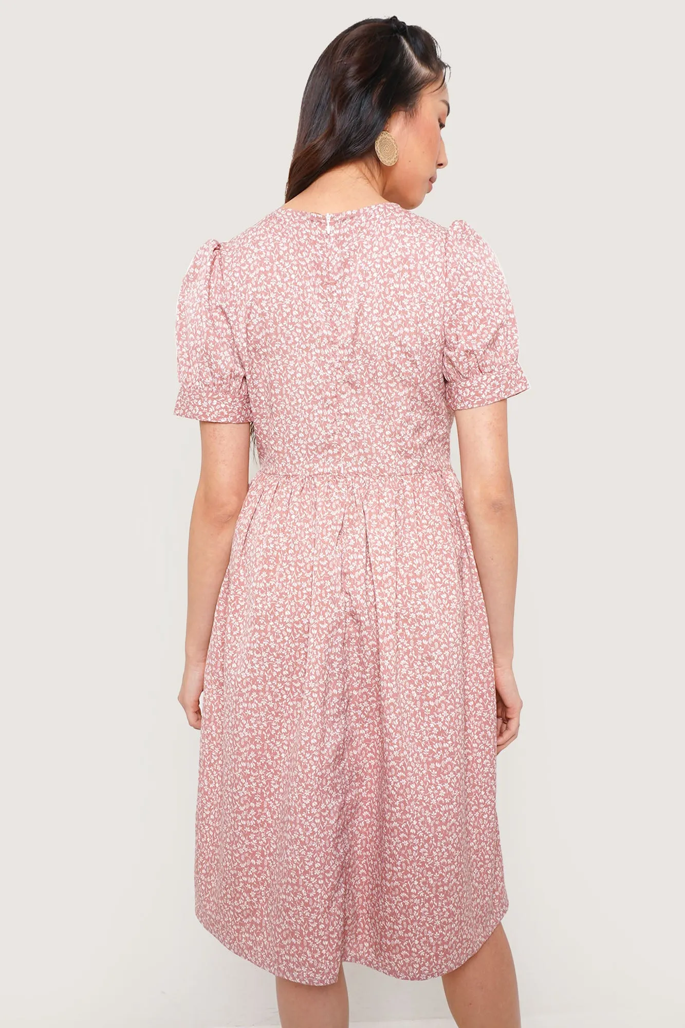Floral Puff Sleeve Fit And Flare Dress