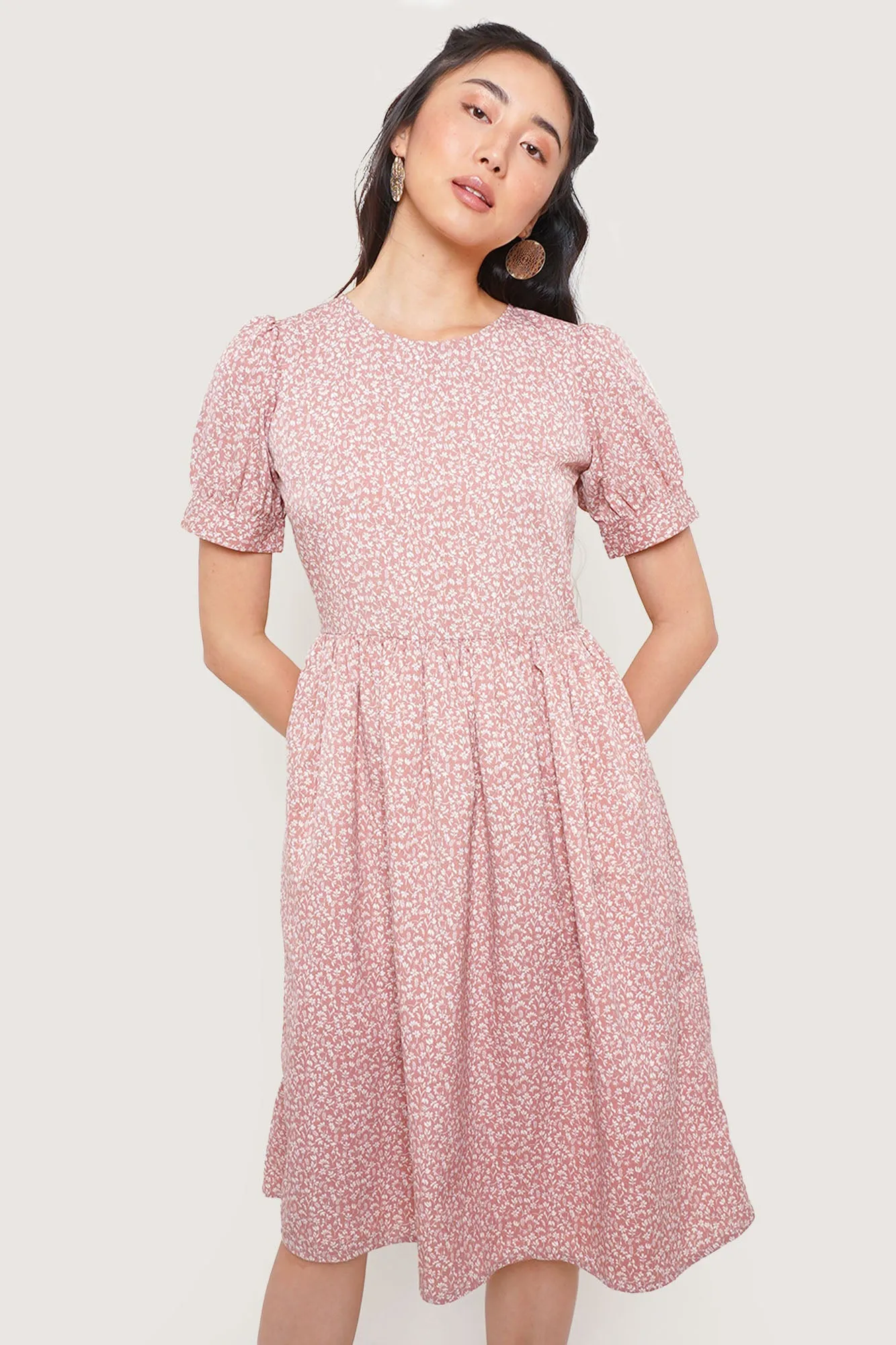 Floral Puff Sleeve Fit And Flare Dress