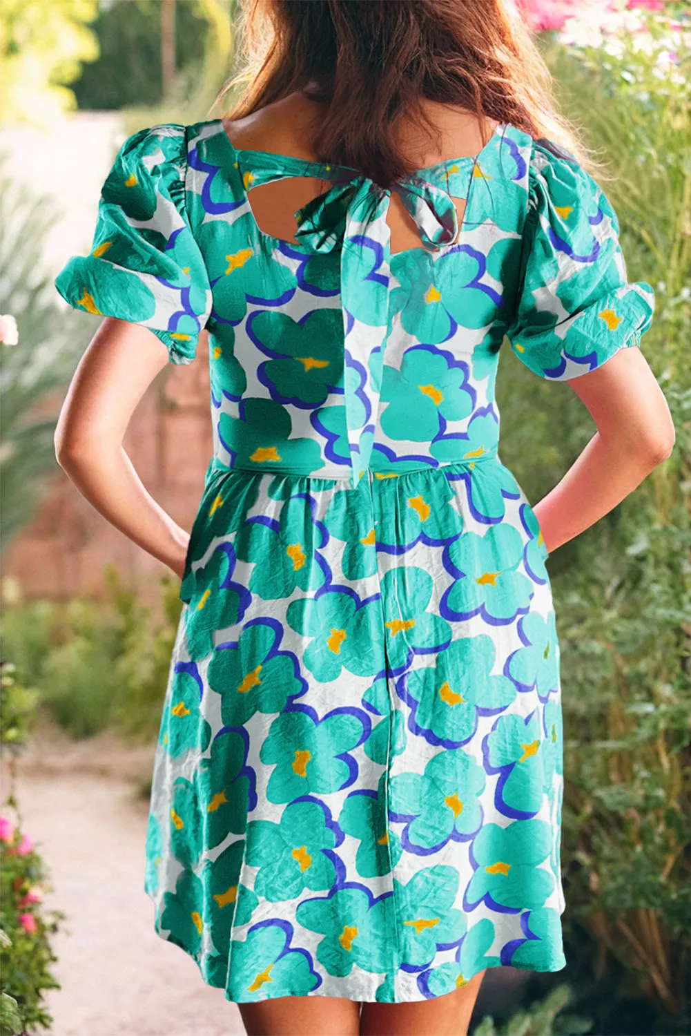Floral Square Neck Empire Waist Dress
