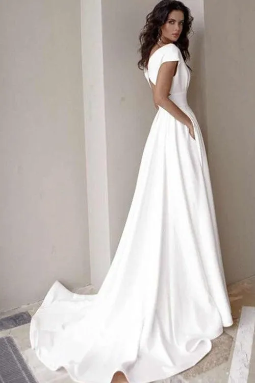 Flying Satin Wedding Dress with High Thigh Slit
