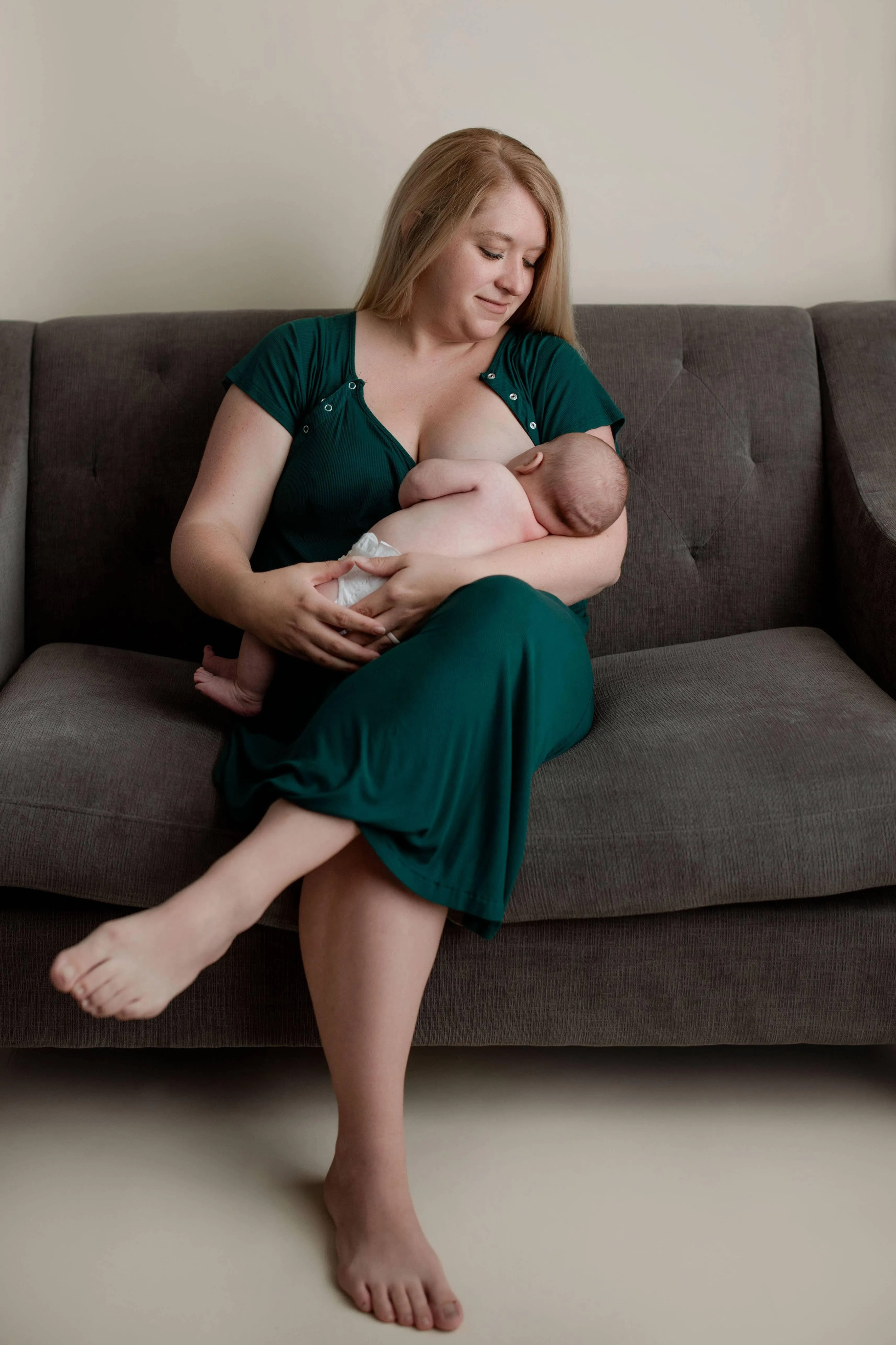 Forest Green Ribbed Labor & Delivery Gown