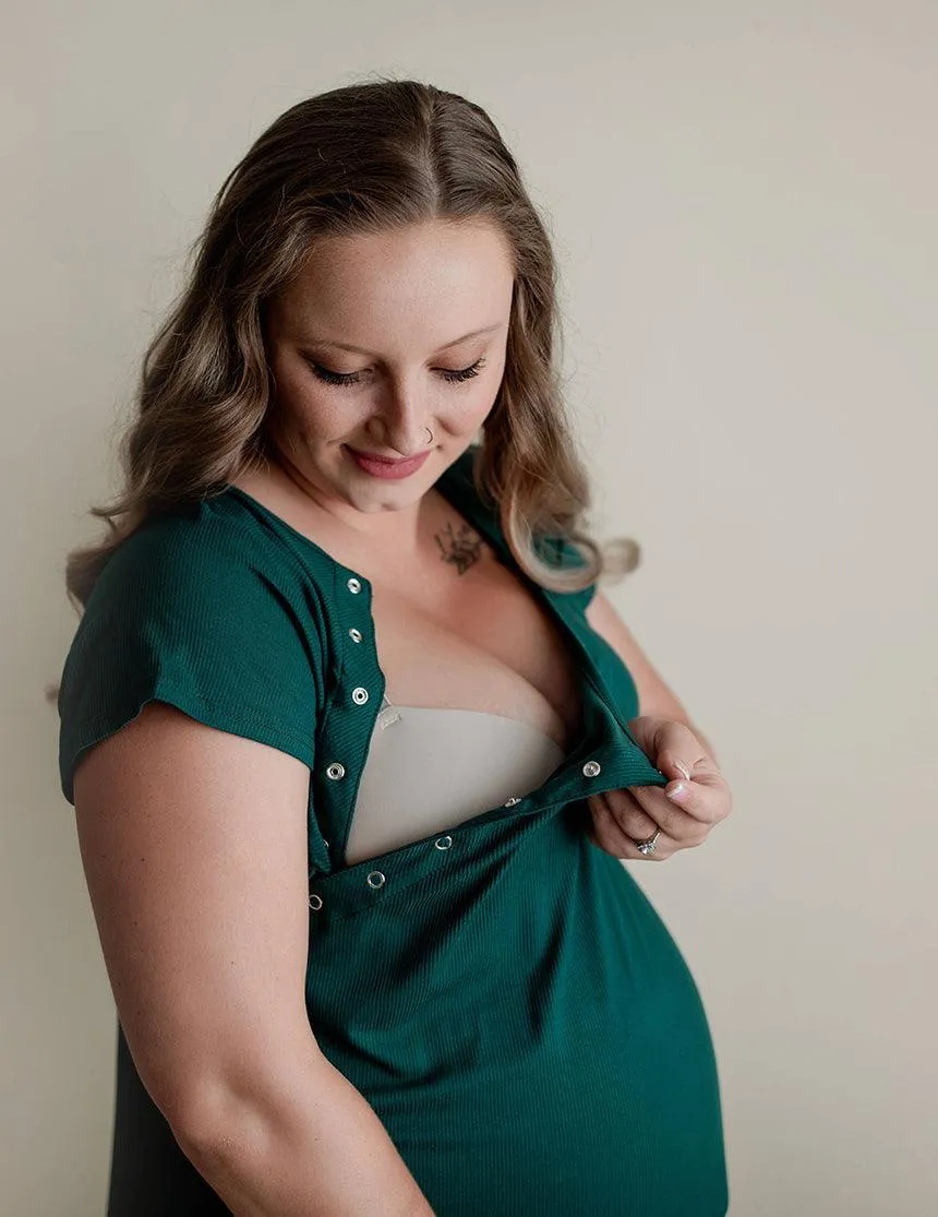 Forest Green Ribbed Labor & Delivery Gown