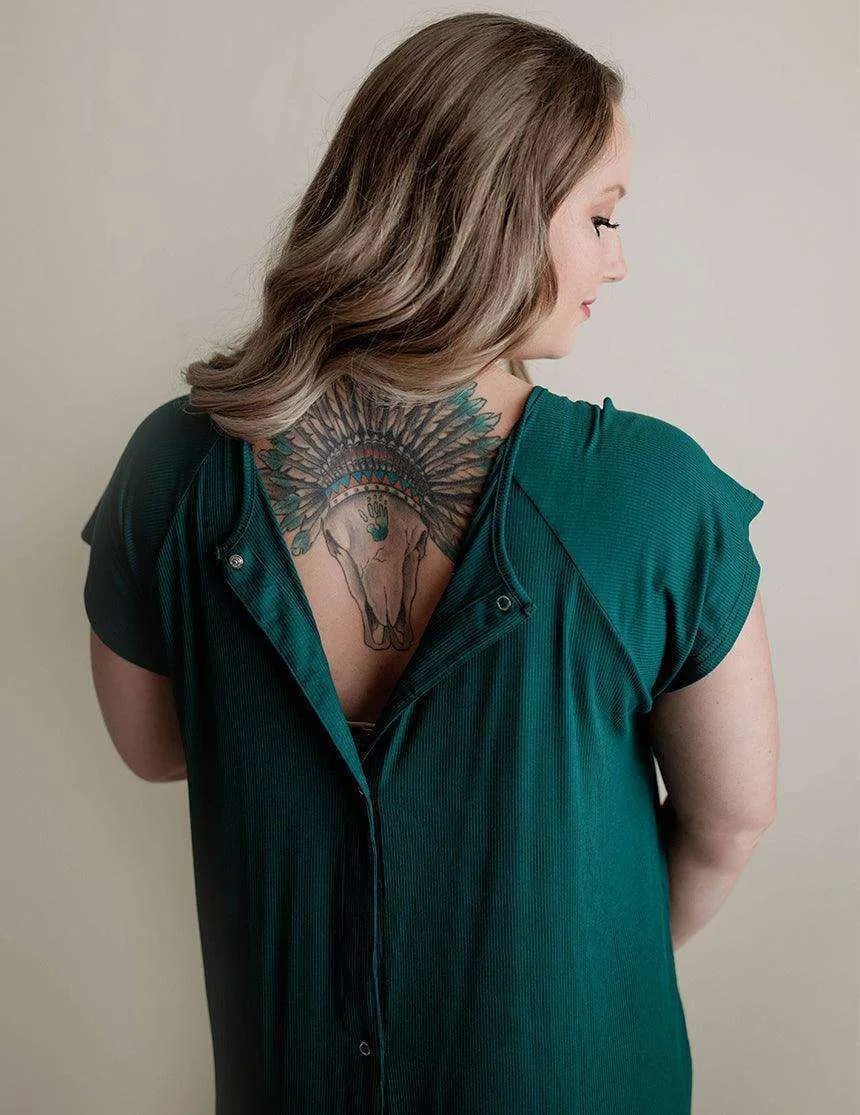 Forest Green Ribbed Labor & Delivery Gown