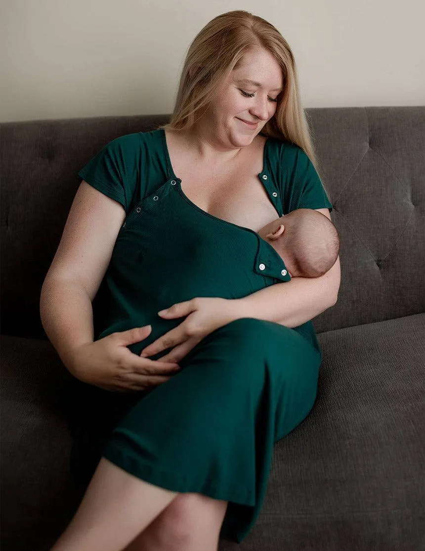 Forest Green Ribbed Labor & Delivery Gown