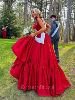 Formal Spaghetti Strap Sleeveless A-line Satin Long Prom Dresses Online, OLP623