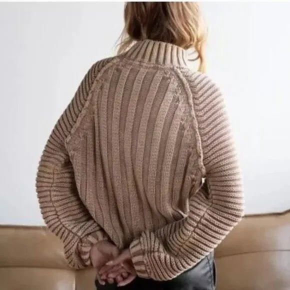Free People Chunky Oversized Sweetheart Mock Neck Sweater