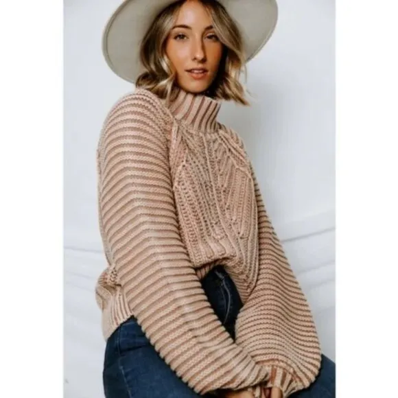 Free People Chunky Oversized Sweetheart Mock Neck Sweater