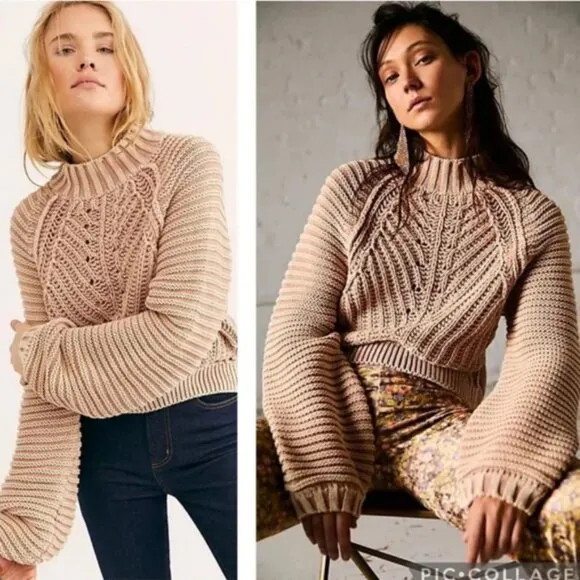 Free People Chunky Oversized Sweetheart Mock Neck Sweater