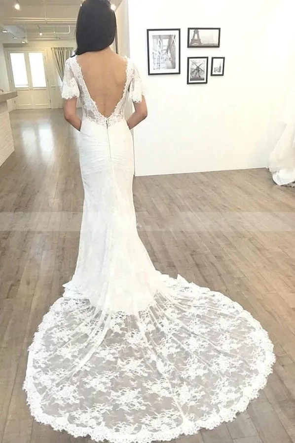 Full Lace Mermaid Bridal Dress Short Sleeves