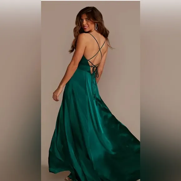 Galina size 6 NWT Elegant Blue Satin Evening Gown, Prom Bridesmaid