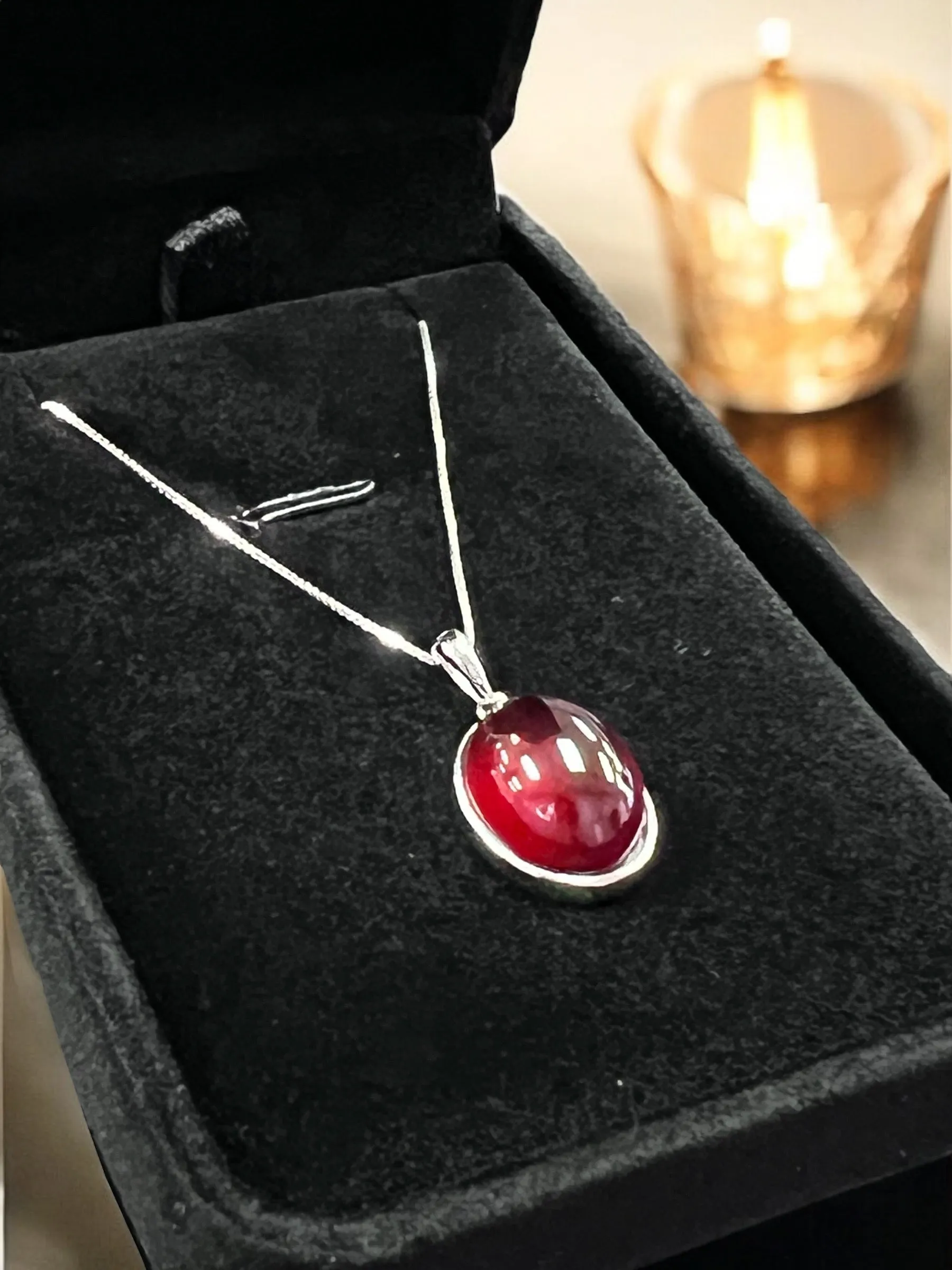 Garnet Red Crystal Necklace, 925 Silver Necklace, January Birthstone