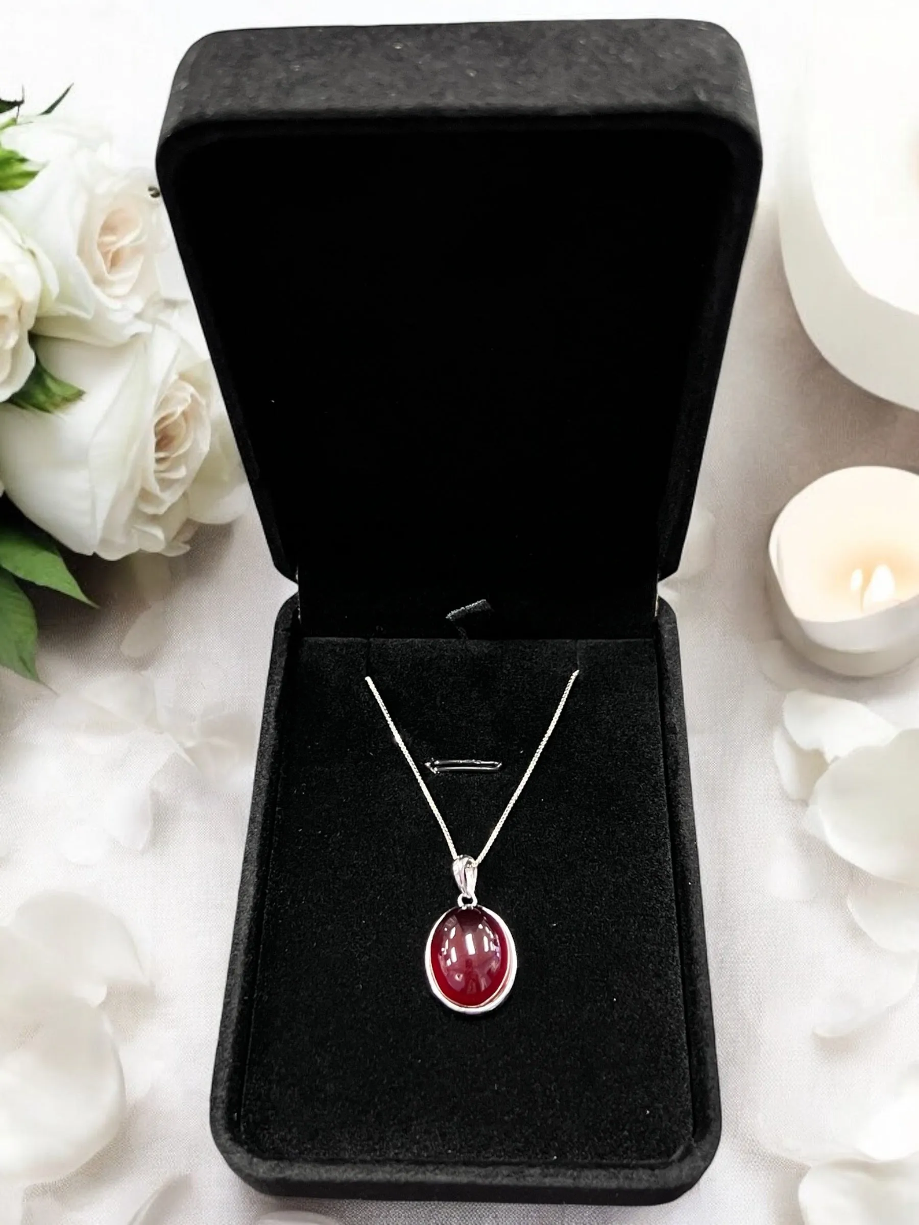 Garnet Red Crystal Necklace, 925 Silver Necklace, January Birthstone