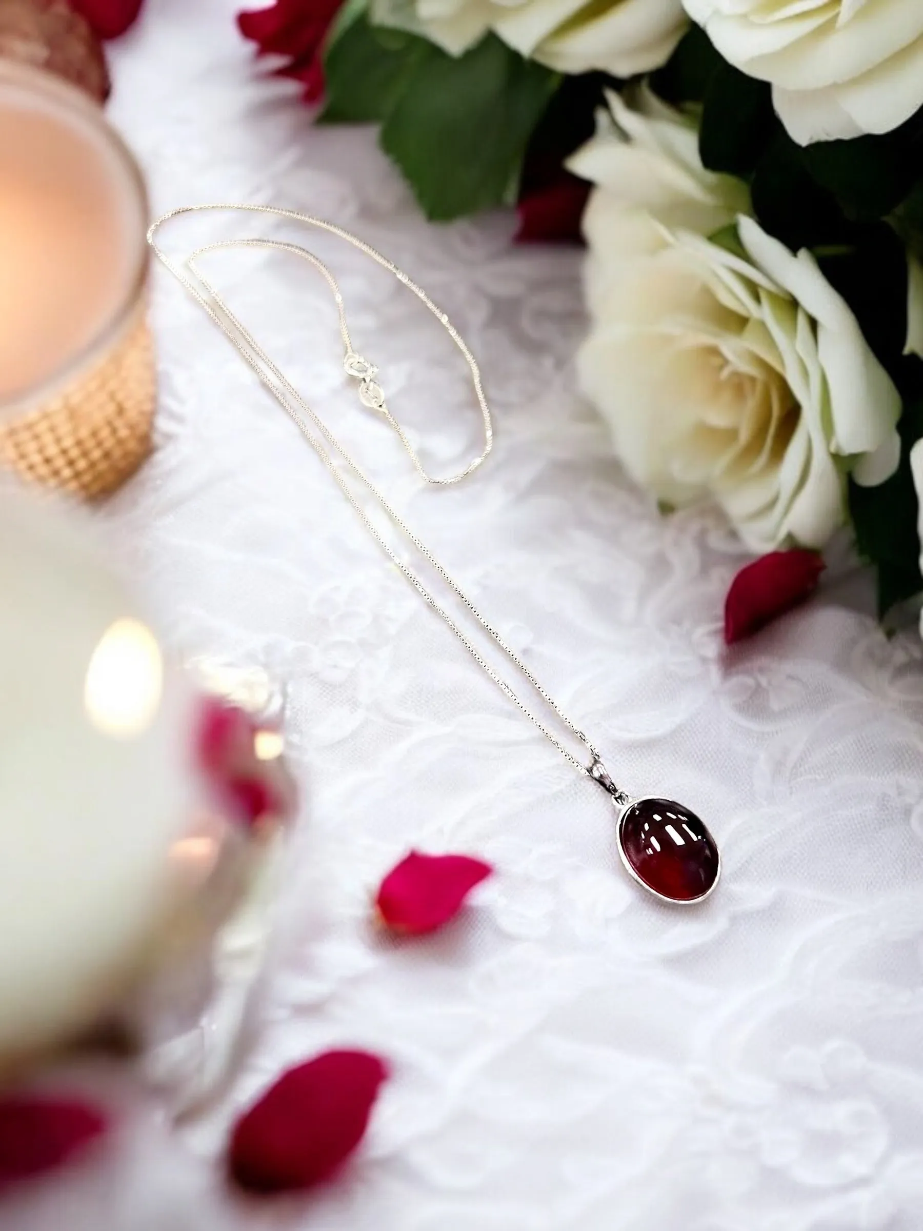 Garnet Red Crystal Necklace, 925 Silver Necklace, January Birthstone