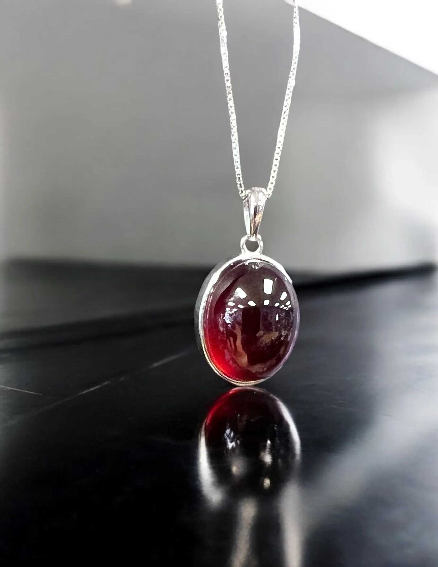 Garnet Red Crystal Necklace, 925 Silver Necklace, January Birthstone