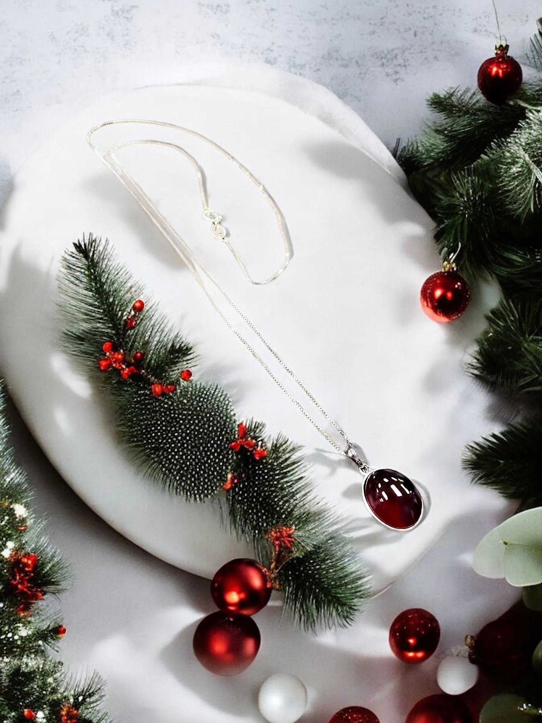 Garnet Red Crystal Necklace, 925 Silver Necklace, January Birthstone