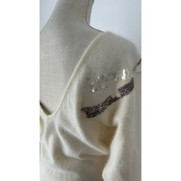 Gillian Sportswear Vintage Angora Lambswool Sequin Sweater Women Medium Cream