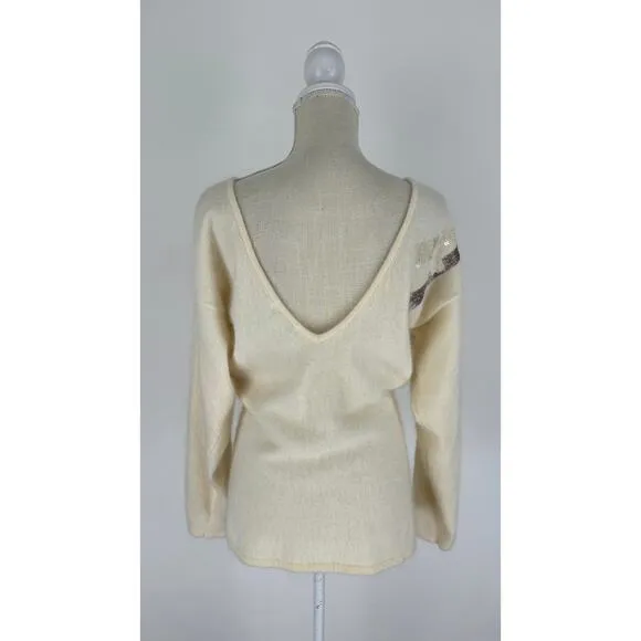Gillian Sportswear Vintage Angora Lambswool Sequin Sweater Women Medium Cream