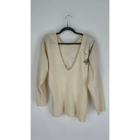 Gillian Sportswear Vintage Angora Lambswool Sequin Sweater Women Medium Cream