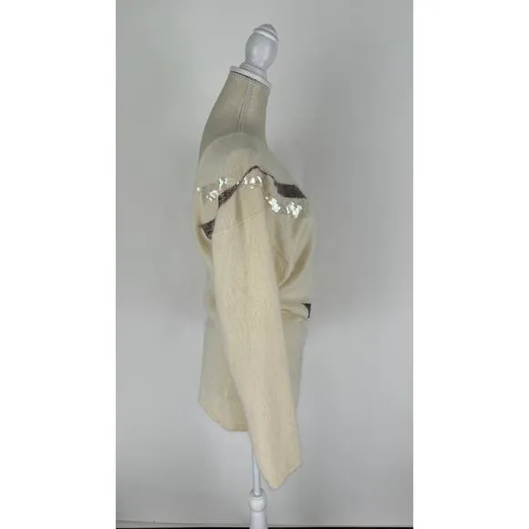 Gillian Sportswear Vintage Angora Lambswool Sequin Sweater Women Medium Cream