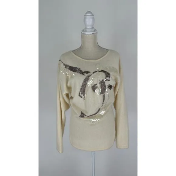 Gillian Sportswear Vintage Angora Lambswool Sequin Sweater Women Medium Cream