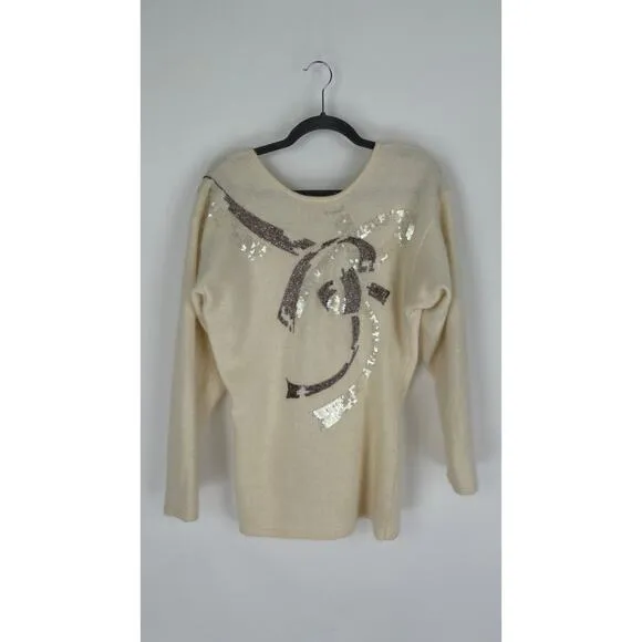 Gillian Sportswear Vintage Angora Lambswool Sequin Sweater Women Medium Cream