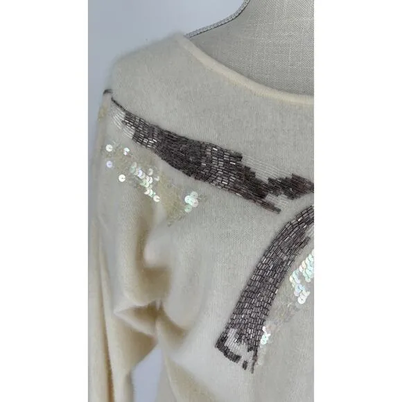 Gillian Sportswear Vintage Angora Lambswool Sequin Sweater Women Medium Cream