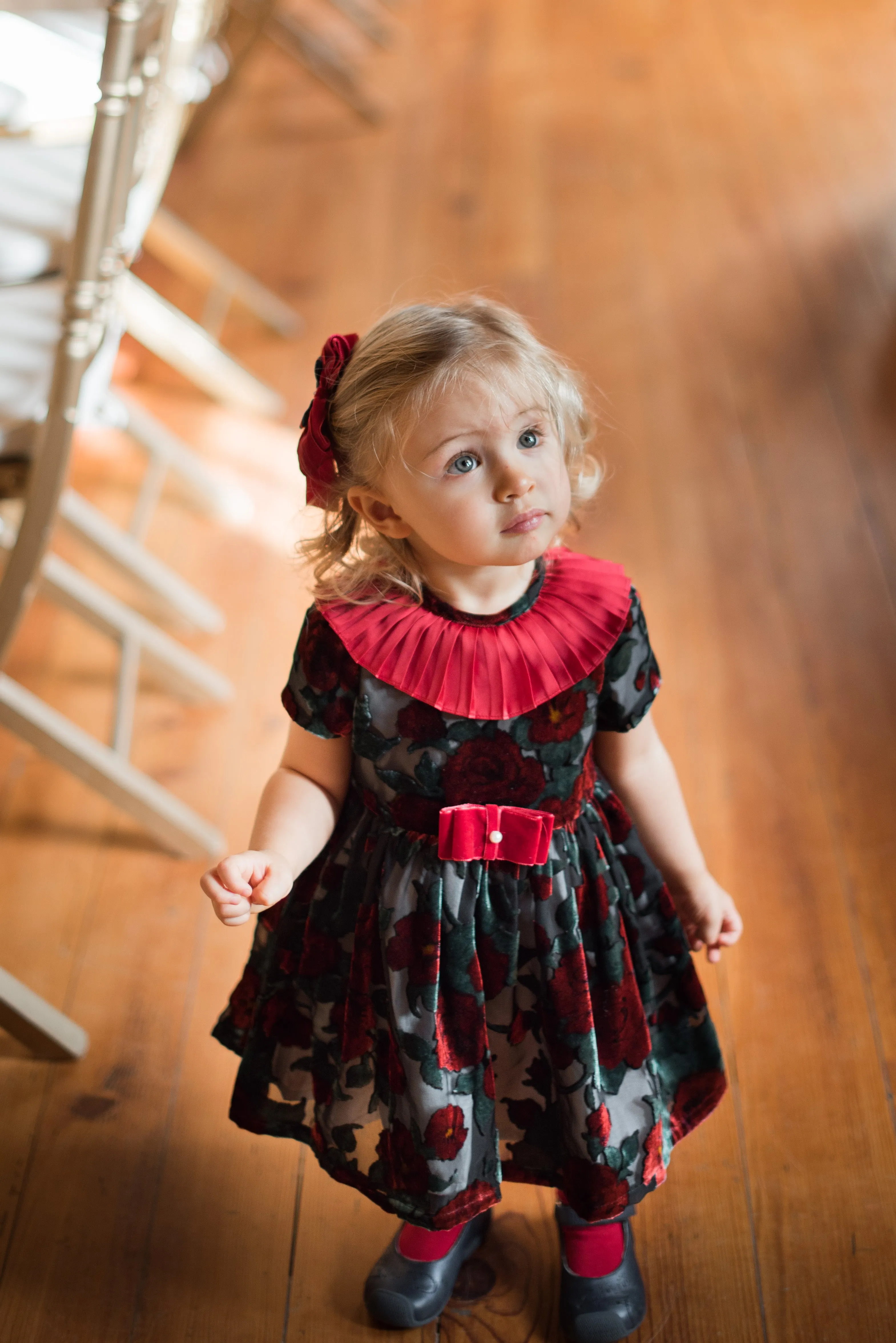 Girl Red and Black Tulle Velvet Dress