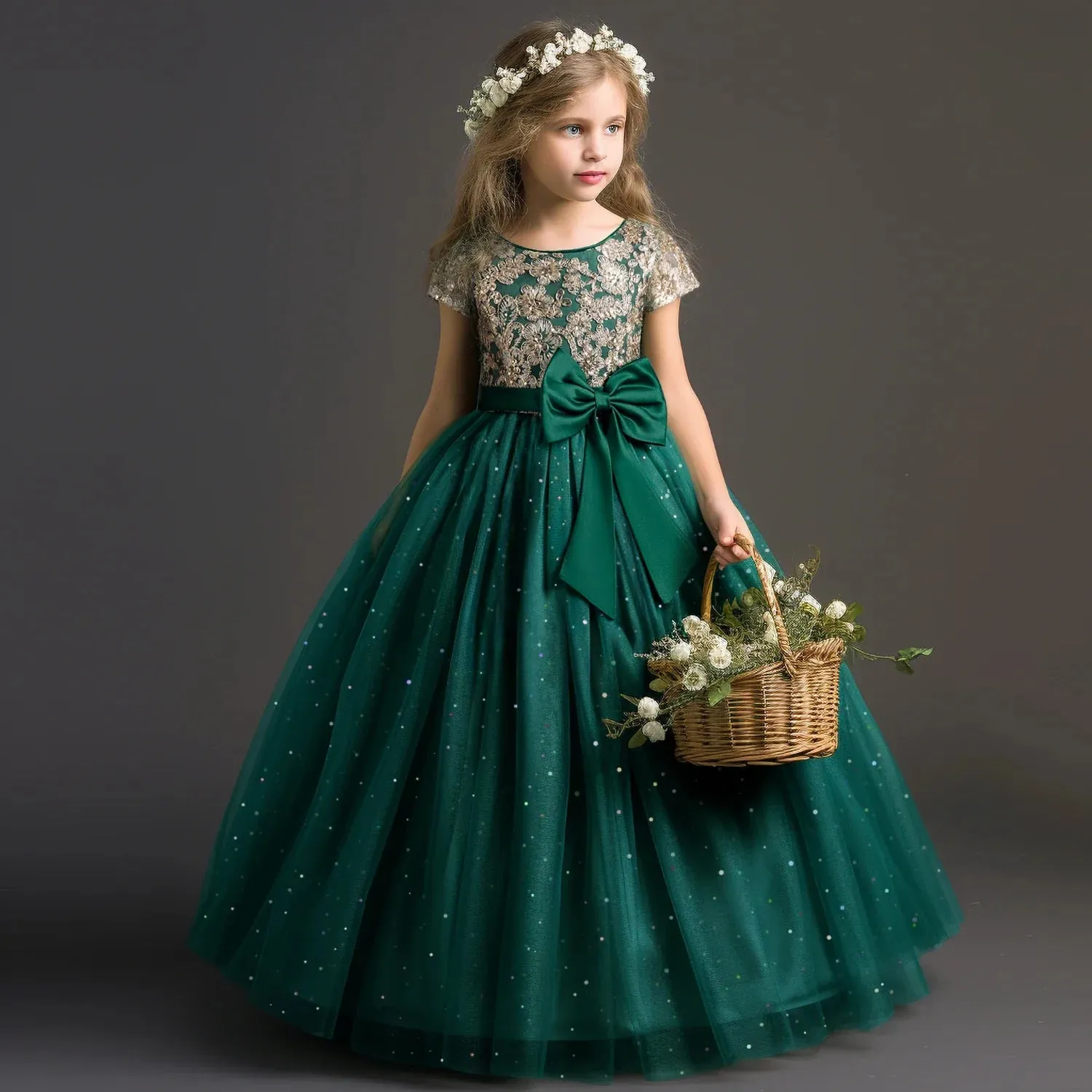 Girls Dress Lace Princess Pageant Birthday Party First Communion Gowns Bridesmaid Flower Girl Dresses For Wedding