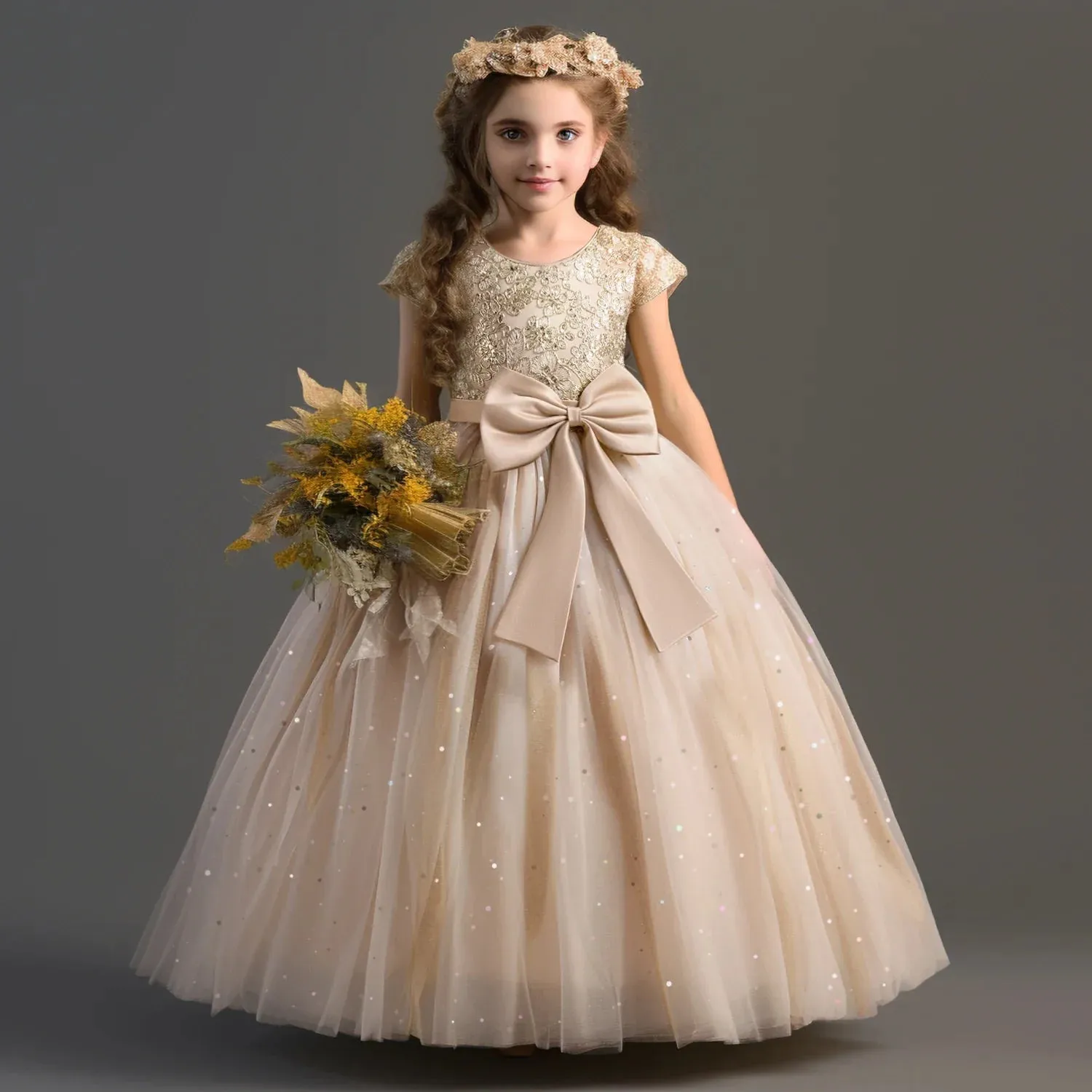 Girls Dress Lace Princess Pageant Birthday Party First Communion Gowns Bridesmaid Flower Girl Dresses For Wedding