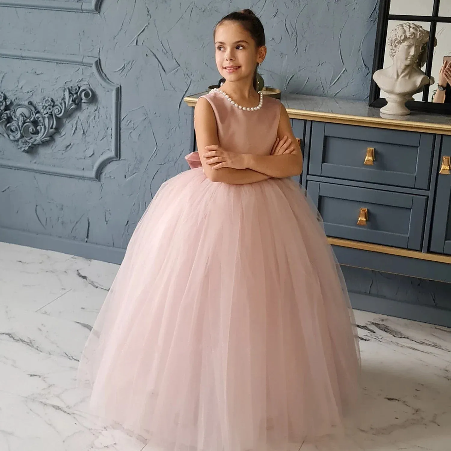 Girls Dress Lace Princess Pageant Birthday Party First Communion Gowns Bridesmaid Flower Girl Dresses For Wedding