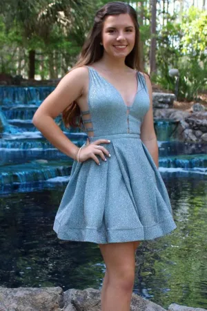 Glitter A-line V-Neck Short Homecoming Dresses