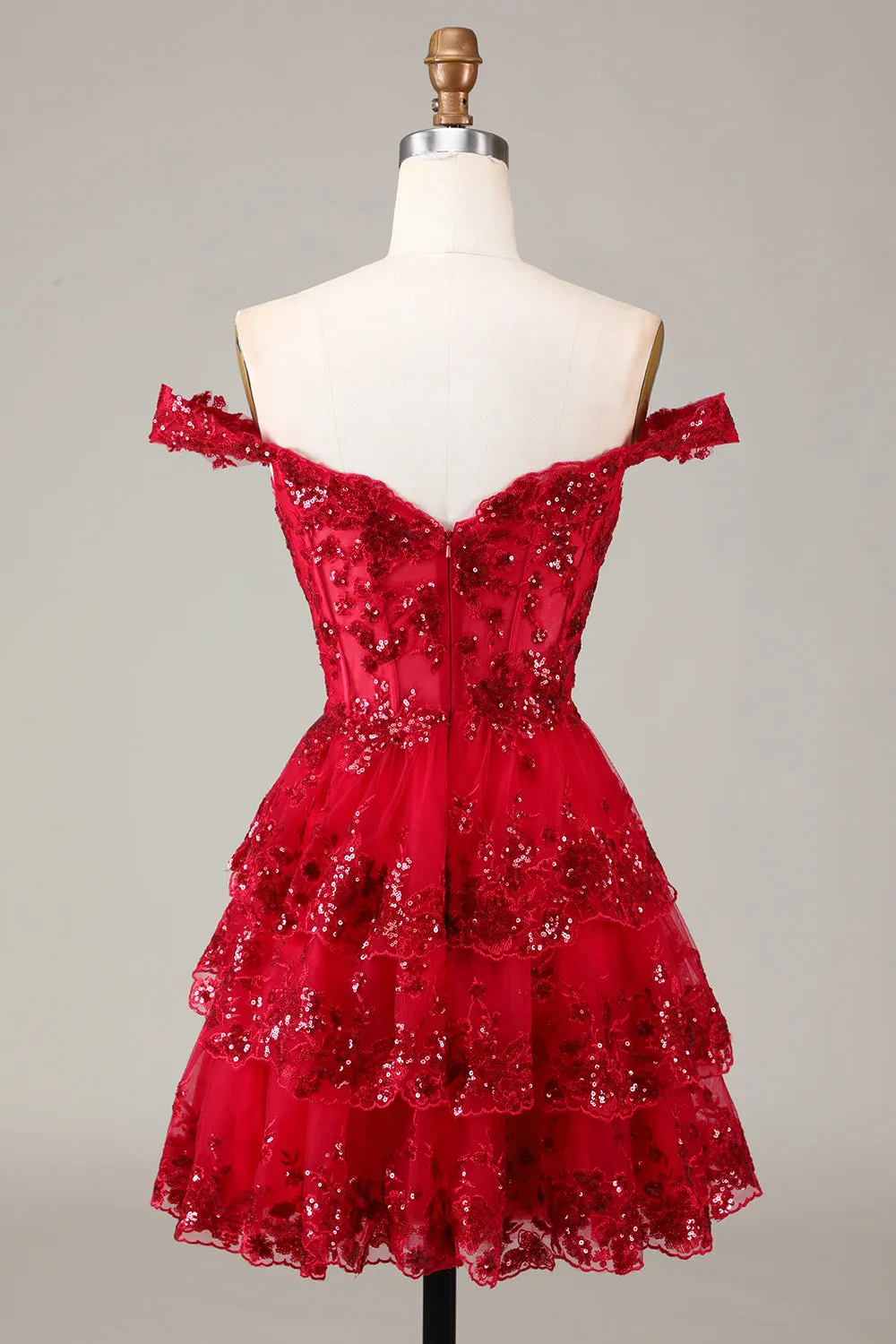 Glitter Golden Asymmetrical A-Line Short Lace Party Dress