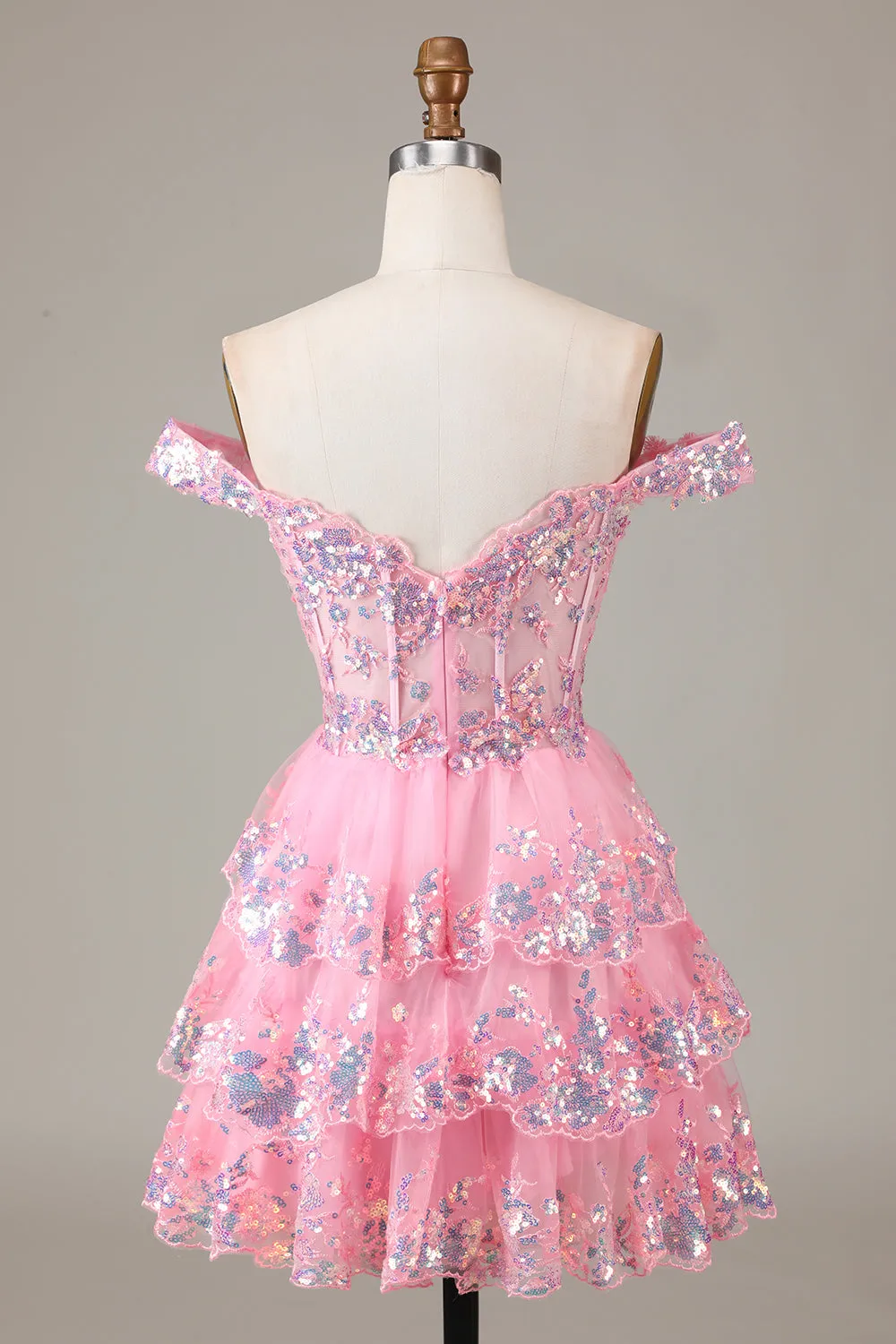 Glitter Golden Asymmetrical A-Line Short Lace Party Dress