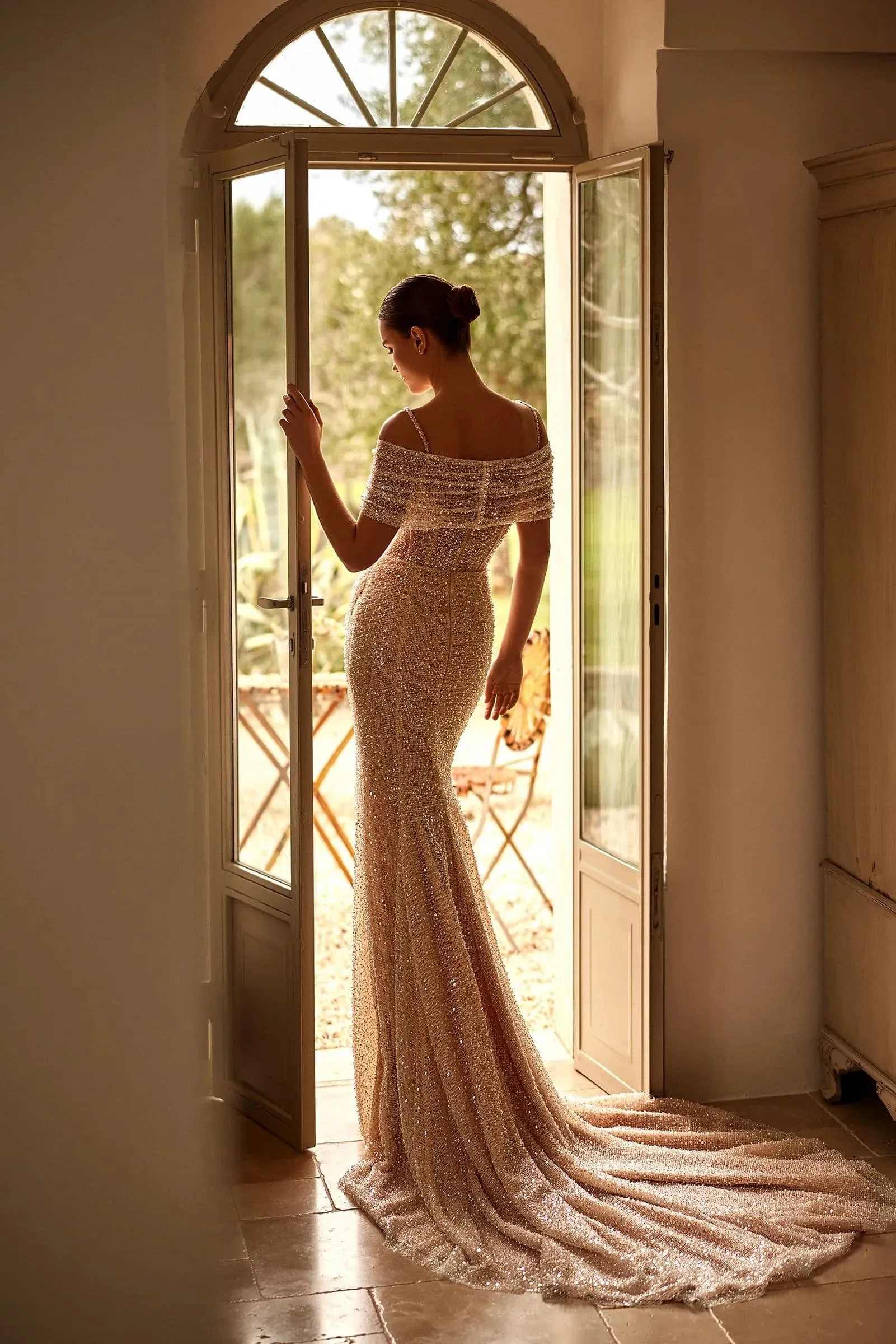 Glitter Mermaid Wedding Dresses For Woman Off Shoulder Court Train