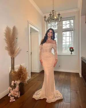 Glitter Princess Wedding Dresses Off The Shoulder Sparkly Sleeveless Bridal Gowns A-Line Dubai Pageant Long Bride Dress