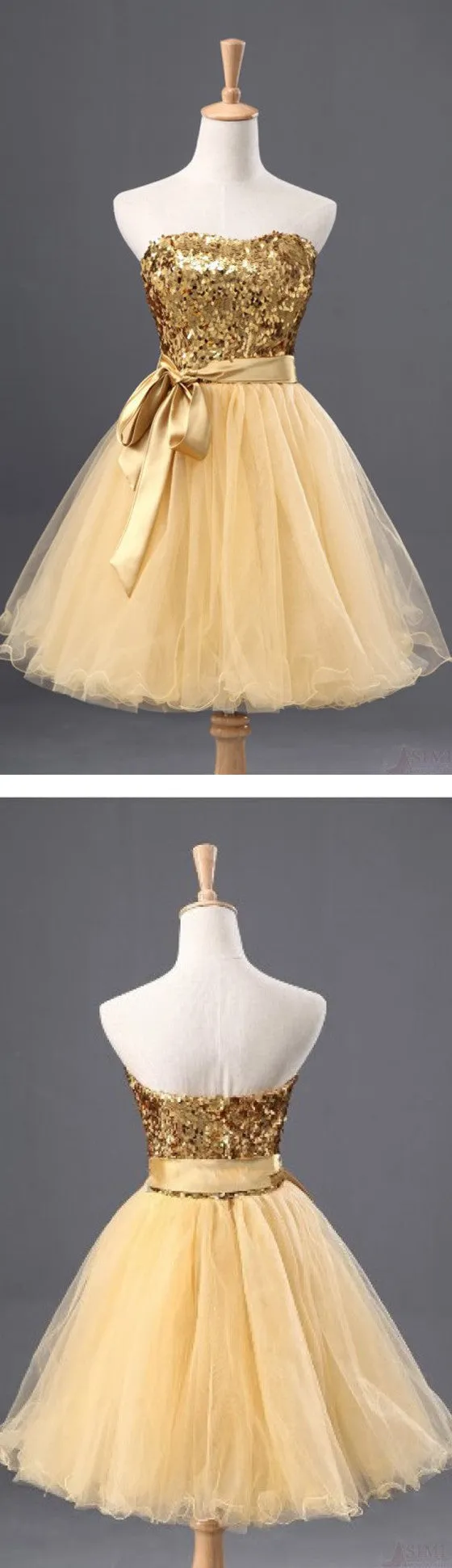 Gold Sequin Shinning Popular Short Cute Homecoming Dresses, BG51439
